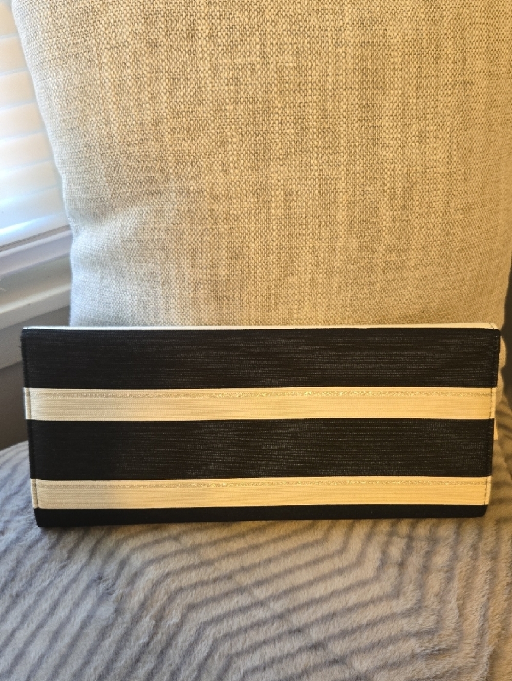 Striped Black and Cream Clutch with Gold Accent 🖤🤍 - Picture 2 of 11